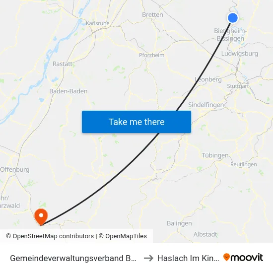 Gemeindeverwaltungsverband Bönnigheim to Haslach Im Kinzigtal map