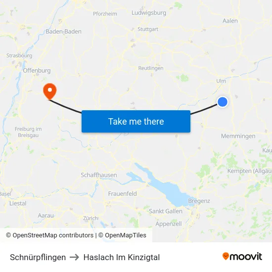 Schnürpflingen to Haslach Im Kinzigtal map