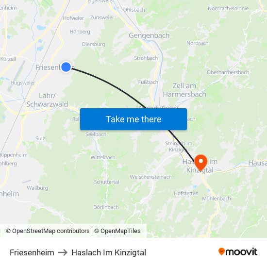 Friesenheim to Haslach Im Kinzigtal map