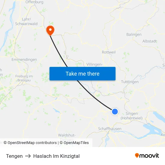 Tengen to Haslach Im Kinzigtal map