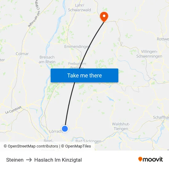 Steinen to Haslach Im Kinzigtal map