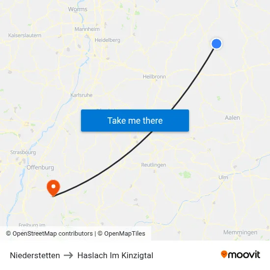 Niederstetten to Haslach Im Kinzigtal map