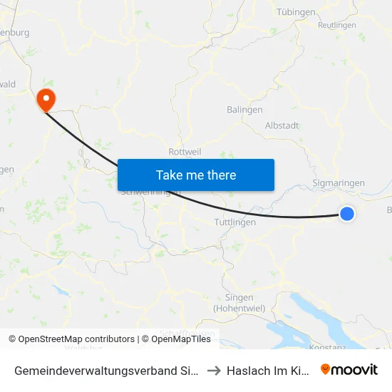 Gemeindeverwaltungsverband Sigmaringen to Haslach Im Kinzigtal map