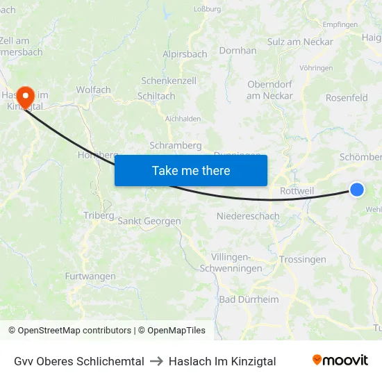 Gvv Oberes Schlichemtal to Haslach Im Kinzigtal map