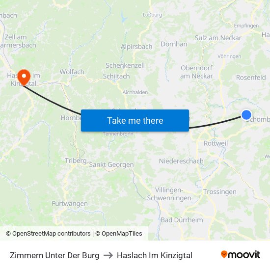 Zimmern Unter Der Burg to Haslach Im Kinzigtal map