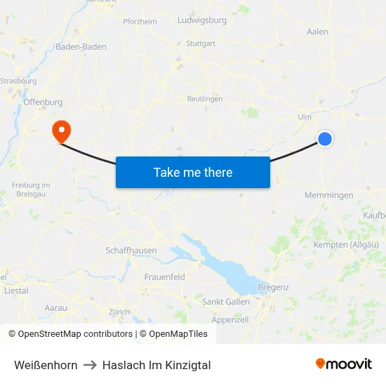 Weißenhorn to Haslach Im Kinzigtal map
