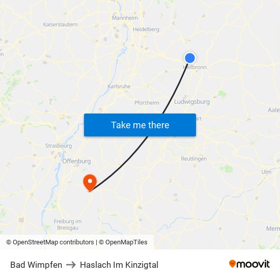 Bad Wimpfen to Haslach Im Kinzigtal map