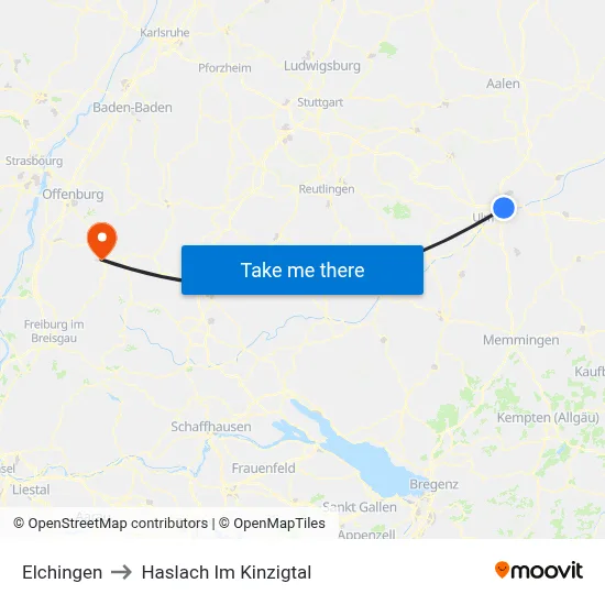 Elchingen to Haslach Im Kinzigtal map