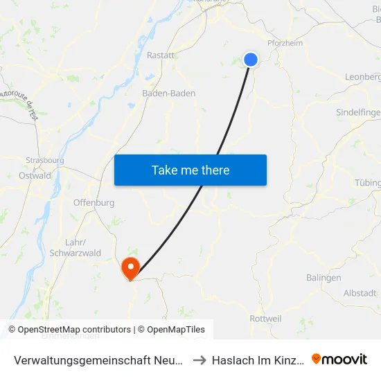 Verwaltungsgemeinschaft Neuenbürg to Haslach Im Kinzigtal map