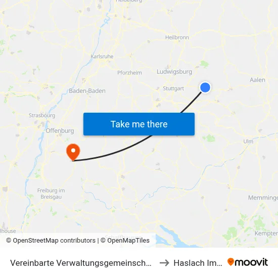 Vereinbarte Verwaltungsgemeinschaft Der Stadt Schorndorf to Haslach Im Kinzigtal map