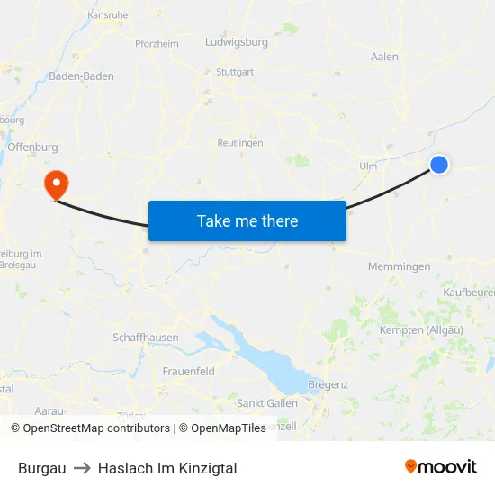 Burgau to Haslach Im Kinzigtal map