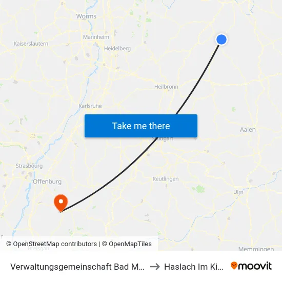 Verwaltungsgemeinschaft Bad Mergentheim to Haslach Im Kinzigtal map