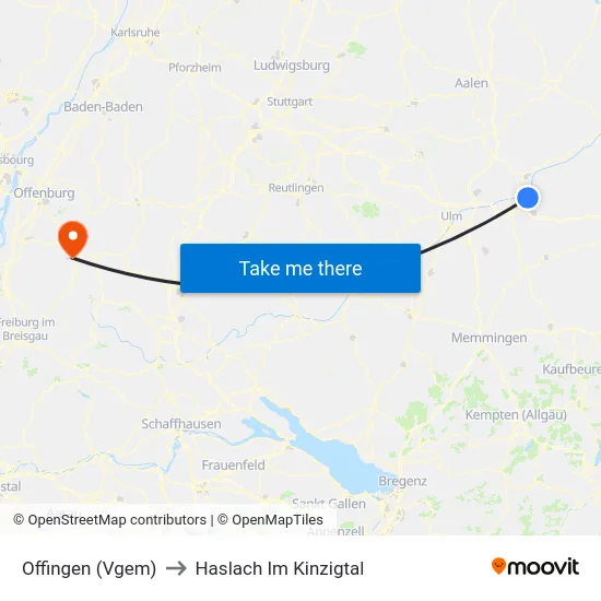 Offingen (Vgem) to Haslach Im Kinzigtal map