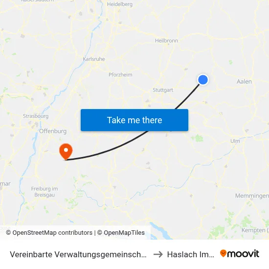 Vereinbarte Verwaltungsgemeinschaft Der Stadt Welzheim to Haslach Im Kinzigtal map