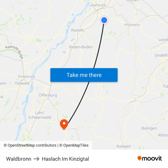 Waldbronn to Haslach Im Kinzigtal map