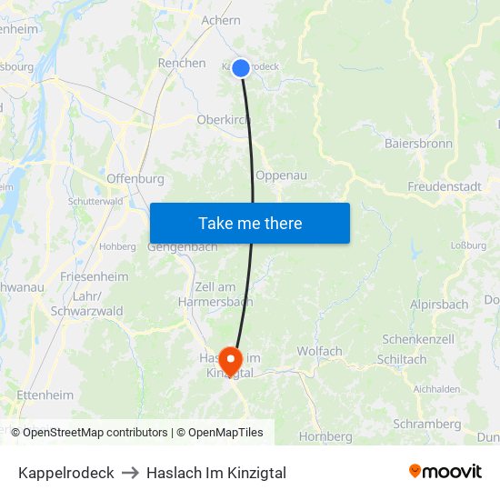 Kappelrodeck to Haslach Im Kinzigtal map