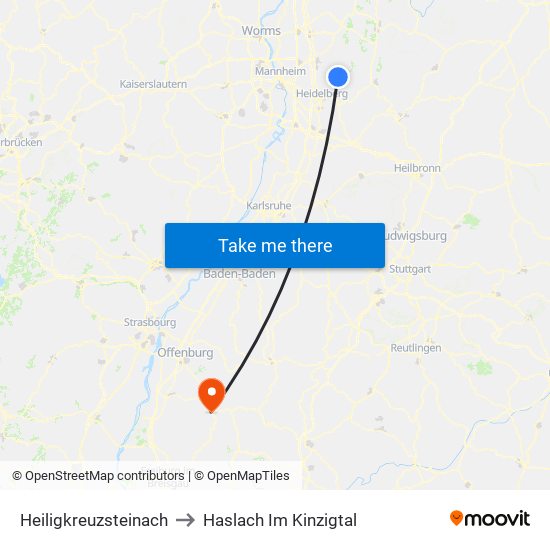 Heiligkreuzsteinach to Haslach Im Kinzigtal map