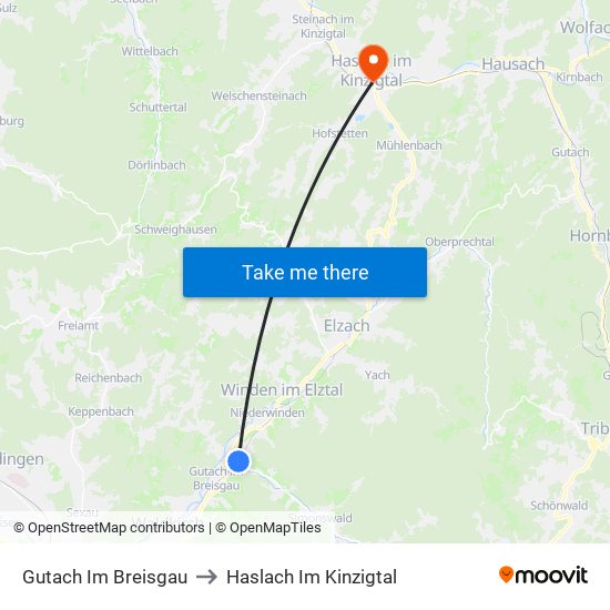 Gutach Im Breisgau to Haslach Im Kinzigtal map
