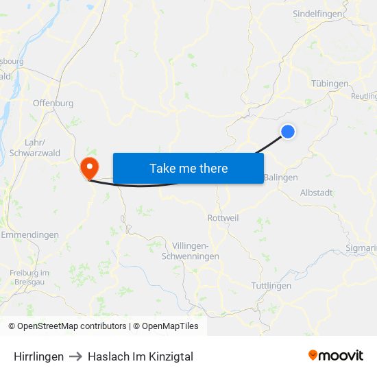 Hirrlingen to Haslach Im Kinzigtal map