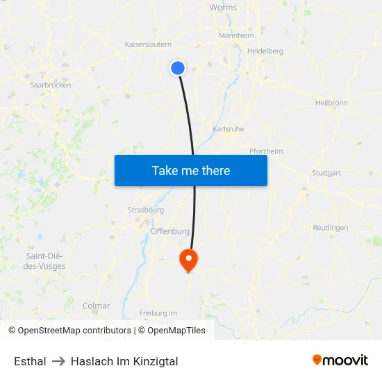 Esthal to Haslach Im Kinzigtal map