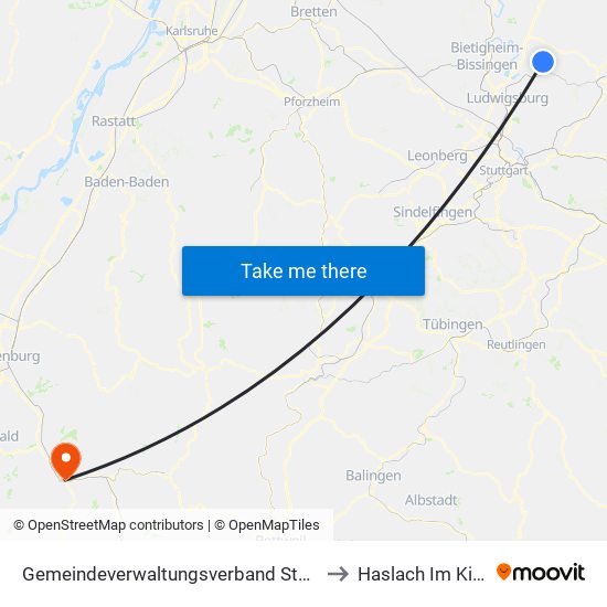 Gemeindeverwaltungsverband Steinheim-Murr to Haslach Im Kinzigtal map