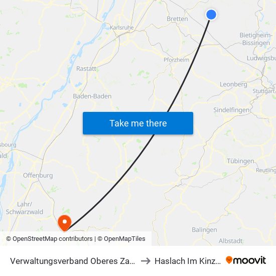 Verwaltungsverband Oberes Zabergäu to Haslach Im Kinzigtal map