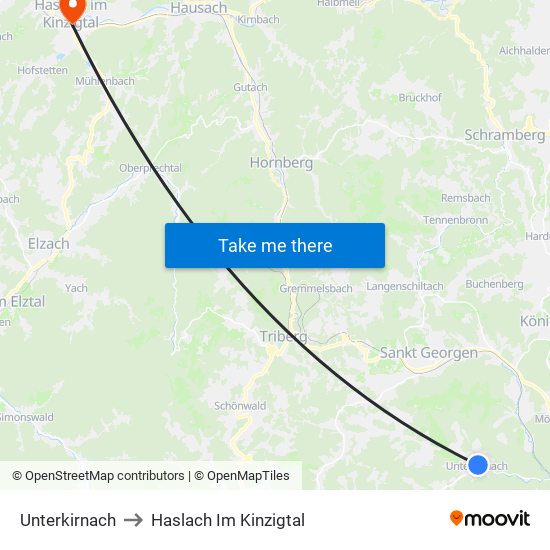 Unterkirnach to Haslach Im Kinzigtal map