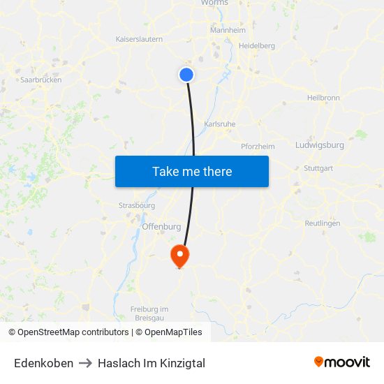 Edenkoben to Haslach Im Kinzigtal map