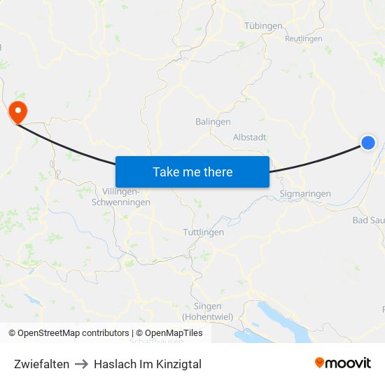 Zwiefalten to Haslach Im Kinzigtal map