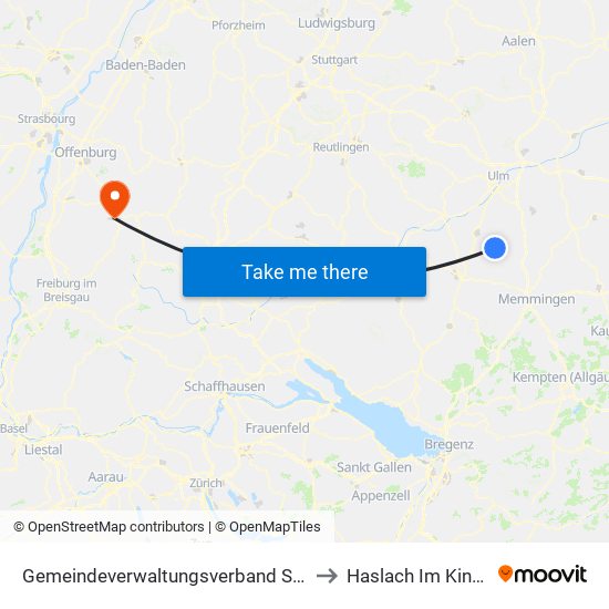 Gemeindeverwaltungsverband Schwendi to Haslach Im Kinzigtal map