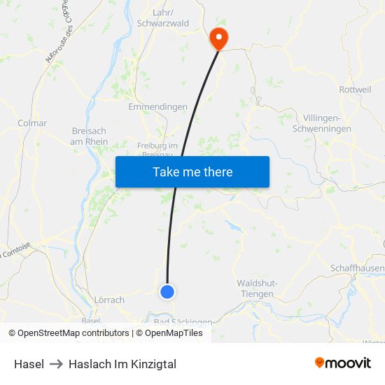 Hasel to Haslach Im Kinzigtal map