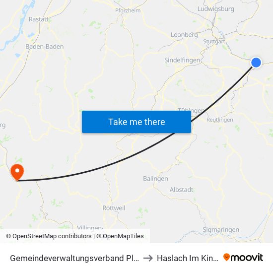 Gemeindeverwaltungsverband Plochingen to Haslach Im Kinzigtal map