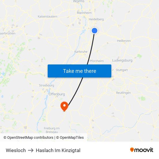 Wiesloch to Haslach Im Kinzigtal map