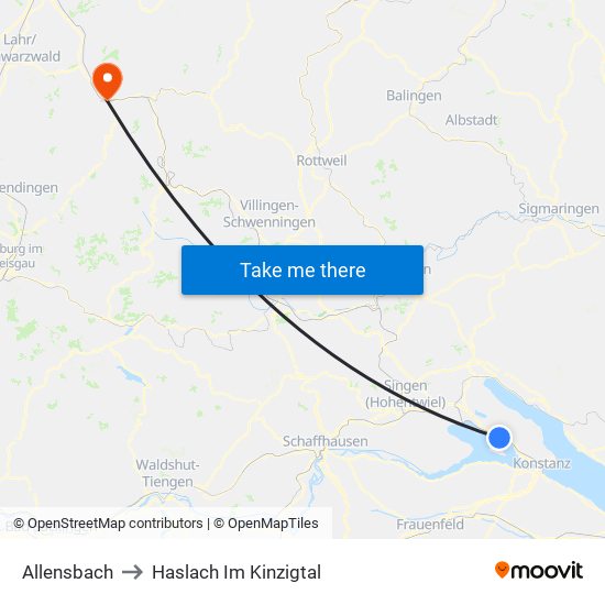 Allensbach to Haslach Im Kinzigtal map