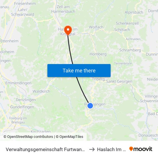 Verwaltungsgemeinschaft Furtwangen Im Schwarzwald to Haslach Im Kinzigtal map