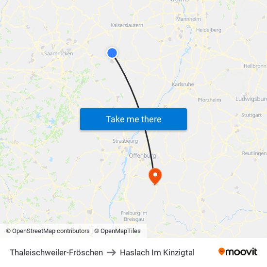 Thaleischweiler-Fröschen to Haslach Im Kinzigtal map