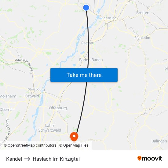 Kandel to Haslach Im Kinzigtal map