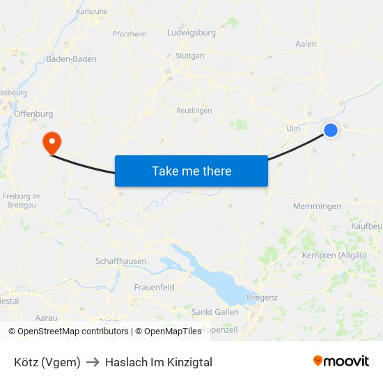 Kötz (Vgem) to Haslach Im Kinzigtal map