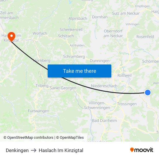 Denkingen to Haslach Im Kinzigtal map