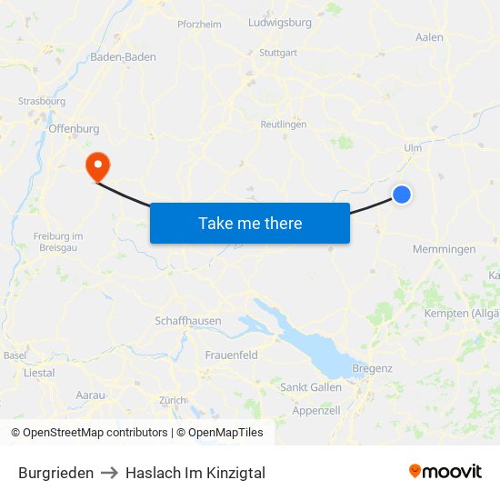 Burgrieden to Haslach Im Kinzigtal map