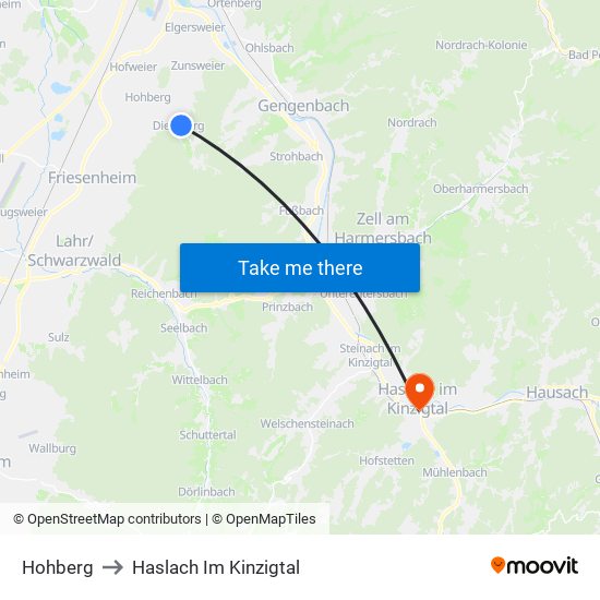 Hohberg to Haslach Im Kinzigtal map