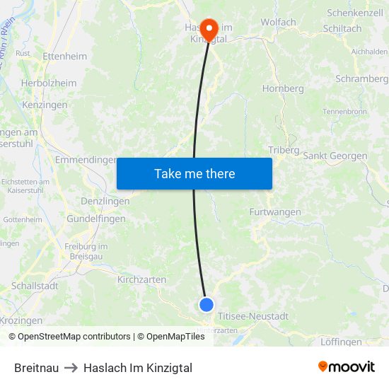 Breitnau to Haslach Im Kinzigtal map