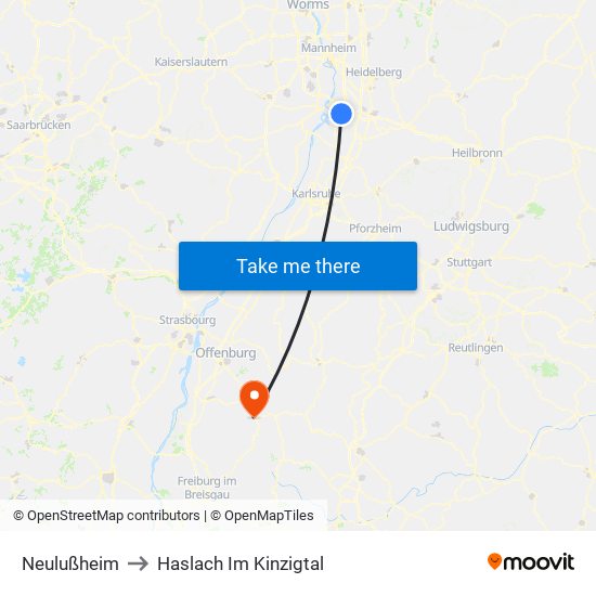 Neulußheim to Haslach Im Kinzigtal map