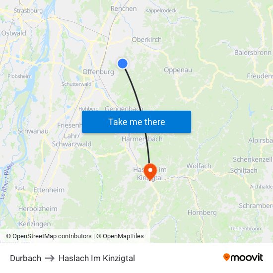 Durbach to Haslach Im Kinzigtal map