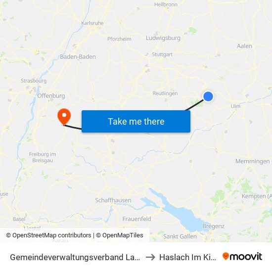 Gemeindeverwaltungsverband Laichinger Alb to Haslach Im Kinzigtal map