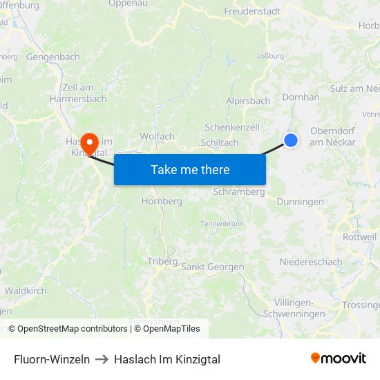 Fluorn-Winzeln to Haslach Im Kinzigtal map