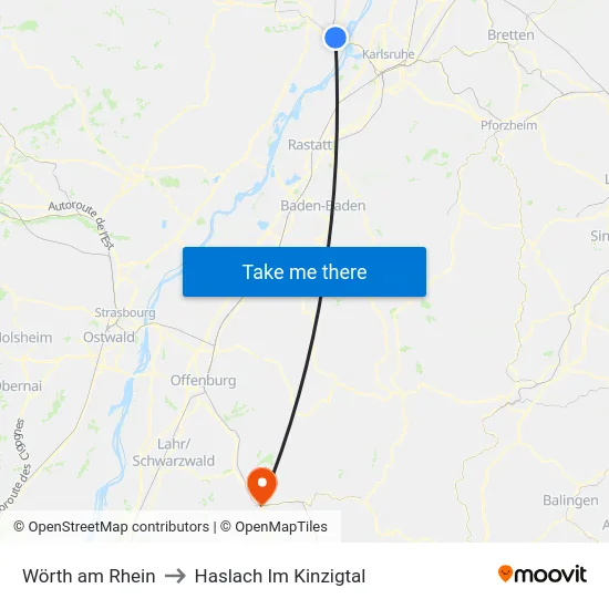 Wörth am Rhein to Haslach Im Kinzigtal map