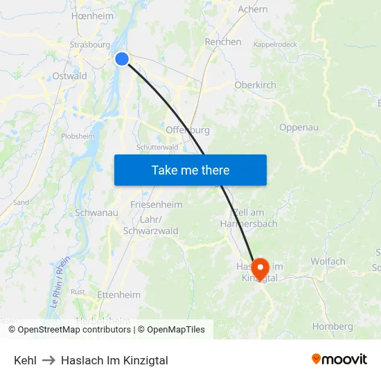 Kehl to Haslach Im Kinzigtal map