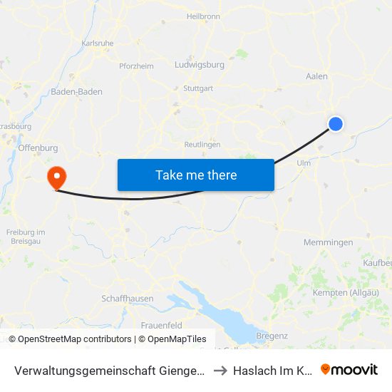 Verwaltungsgemeinschaft Giengen An Der Brenz to Haslach Im Kinzigtal map