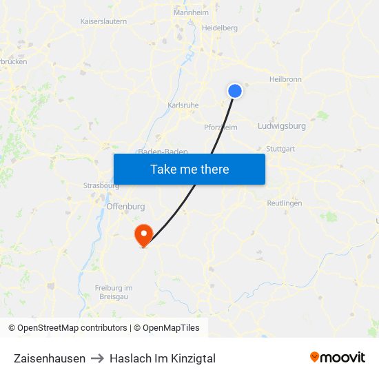 Zaisenhausen to Haslach Im Kinzigtal map